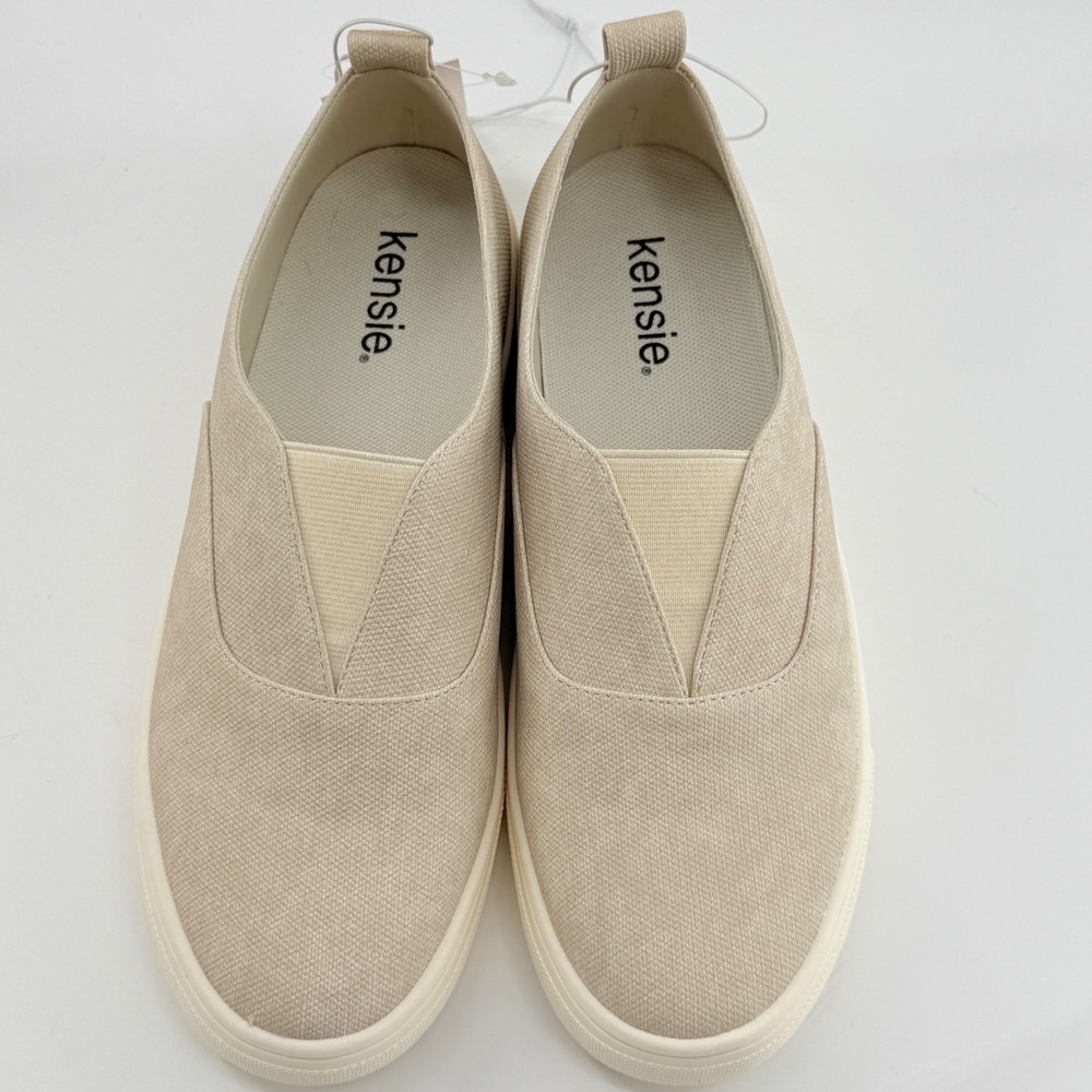 Kensie Womens 8 Salia Slip On Sneaker Beige Textile Flat Loafer Minimal Neutral - Picture 7 of 9